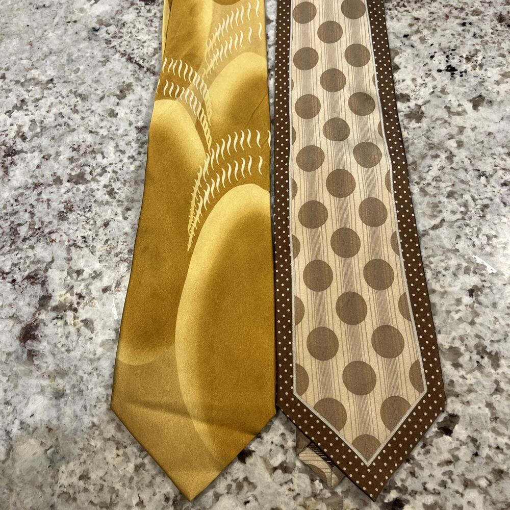 Enzo Brunatti Milano New York 100% Silk Neck Tie Lot Of 2 Gold Brown Yellow